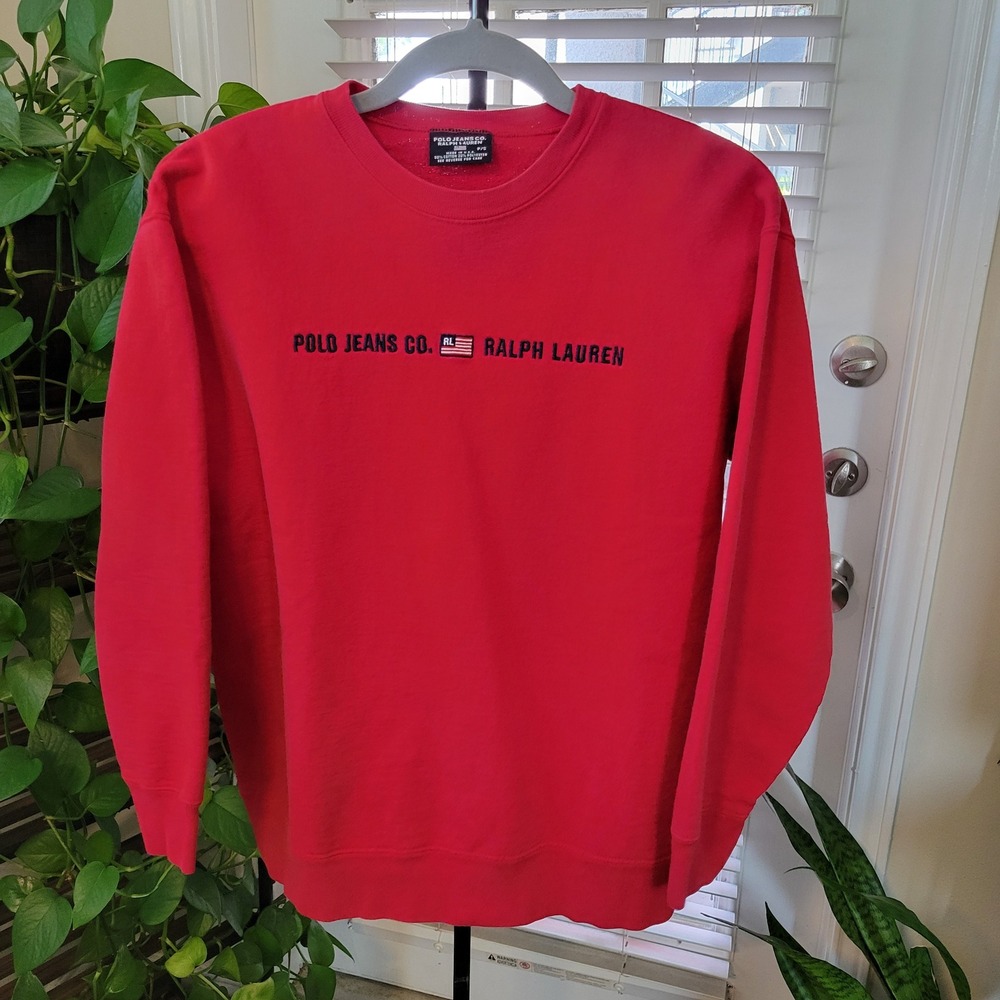 Polo Jeans Co Ralph Lauren Sweatshirt Mens Small Red Embroidered Flag USA Made